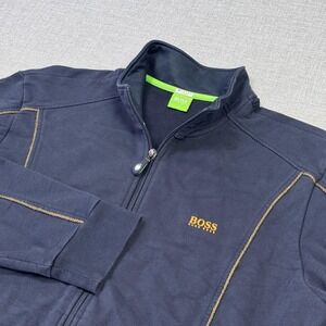 Boss Sweatshirt Men Large Blue Full Zip Mock Neck Pockets Logo Embroidered